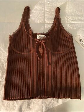 🤎Ribbed Lace-Trim Brown Tank Top🤎